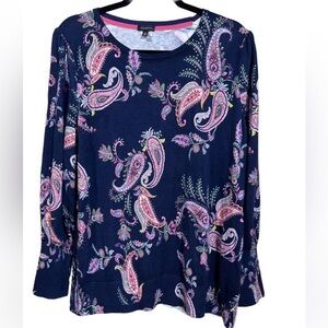 Talbots Sweater Scoop Neck. Navy Blue w/Paisley Print Multi Colored Size 2X